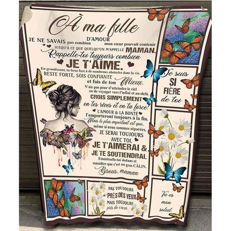 1 couverture plaid message mère-fille, 150 x 220 cm, flanelle microfibre douce, cadeau personnalisé pour fille adolescente ou adulte, usage intérieur
