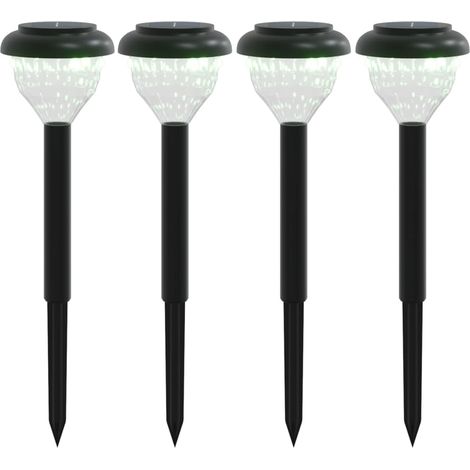 Juego de 4 luces solares para caminos y estacas decorativas 10,5 x 37 cm iluminación automática ambiente acogedor color negro PS 020056661