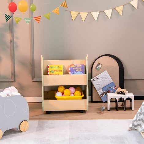 Étagère de rangement Étagère Enfants Bibliothèque 2 Niveaux, Roues Universelles, Charge MAX. 49KG Vert CW38575 (1/3)
