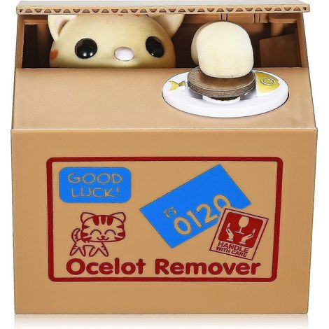 Tirelire chat voleur, Tirelire pour enfants, Tirelire pour économiser de l'argent, Vole automatiquement de l'argent (avec inscription en anglais), Cadeau créatif (chat porte-bonheur) (1/5)