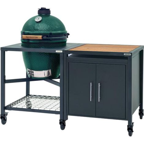 Pack LARGE - Table modulaire + Meuble placard avec plateau acacia - Egg - ConvEGGtor - 3 lots de 2 roues - Big Green Egg (1/2)