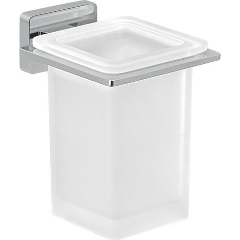 PORTA SPAZZOLINI DA PARETE IN ACCIAIO INOX E VETRO MODELLO ATENA - DIM. CM (LXPXH): 8,1X10X10,7  - CROMATO  - GDY