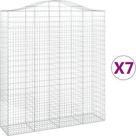 Gabbione Cestini Recinzione Gabbia Muro di Sostegno Arco 7 pz 200 x 50 x 220/240 cm Ferro Zincato Argento 020041093