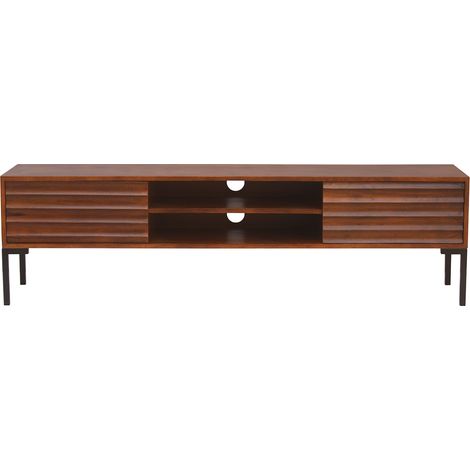 Mueble TV de 2 puertas de madera oscura maciza de mango y metal negro 160 cm ONDA