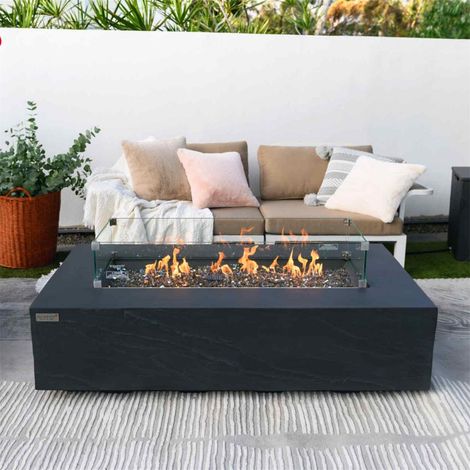 Brasero à gaz extérieur rectangulaire en béton GFRC aspect grès – Dimensions L152,4 x l81,3 x H35 cm – Régulation de gaz intégrée – Housse de protection incluse – Elementi (1/5)