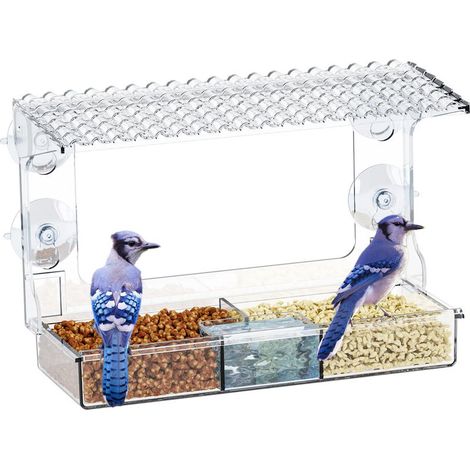Mangeoire à Oiseaux à fenêtre Transparente,Conception Ventouse sans perçage avec Grand Plateau pour l'observation des Oiseaux en Plein air (1/5)