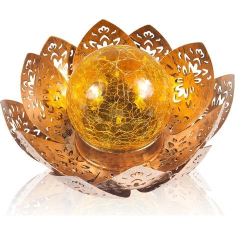Lampe Solaire Fleur de Lotus, Lampe Solaire Lotus Exterieur, LED Lampe Solaire de Lotus avec Boule en Verre Craquelé, Lampe Lumières Solaires Paysage, Solaire Lumières de Lotus Jardin Décoration [Clas (1/5)