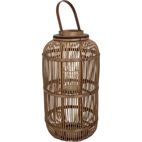 Farol portavelas de bambú marrón d32.5x64