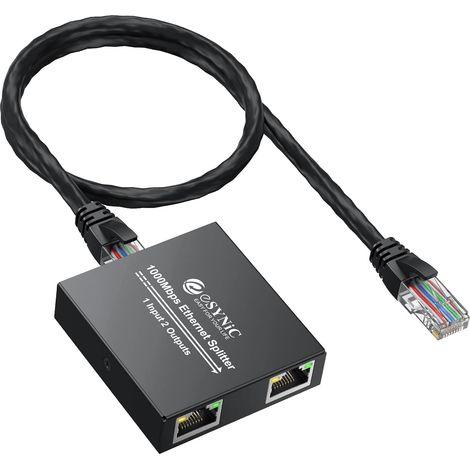 Switch Ethernet Gigabit 1 in 2 Out Switch Splitter RJ45 avec Câble USB de 1m Répartiteur Ethernet 1000Mbps 1 à 2 Network LAN Supporte Câble Cat5/5e/6/7/8 pour Ordinateur Routeur TV (1/5)