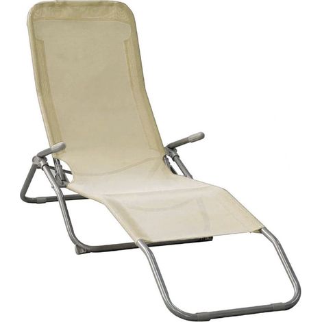 TrAdE Shop Traesio - Sdraio Lettino Sedia Prendisole Da Giardino In Textilene Ferro Con Braccioli Pieghevole - Beige (1/2)