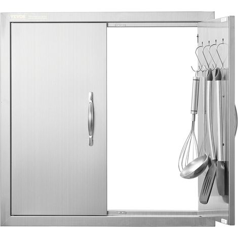 Porte d'Accès pour Barbecue, Double Porte de Cuisine Extérieure 61x61 cm, Porte Encastrée en Inox Réversible, Double Paroi avec Poignées et Crochets, pour Îlot de Barbecue, Placard Extérieure (1/5)