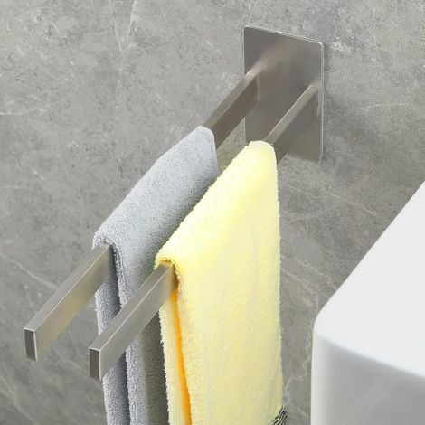 Handtuchhalter Edelstahl Handtuchhalter Selbstklebend Handtuchstange Doppelter Ohne Bohren Badetuchhalter für Bad küche Wand Silber 40CM (1/5)