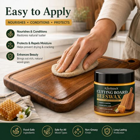 KineShineX Pflegecreme für Holzschneidebretter mit lebensmittelechtem, natürlichem Bienenwachs zur Pflege und Reparatur von Holzschneidebrettern (1/4)