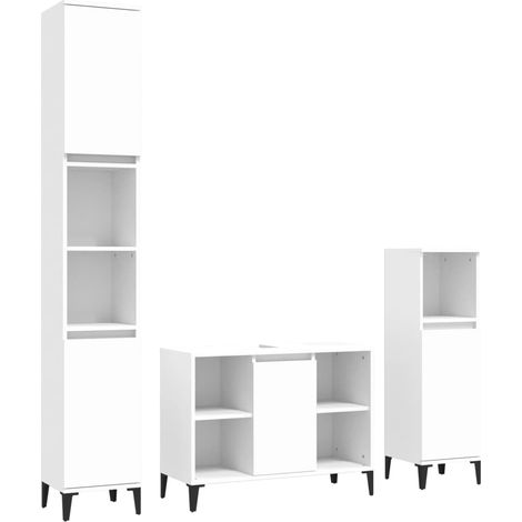 Ensemble de meubles salle de bain 3 pcs blanc bois d'ingénierie (1/5)