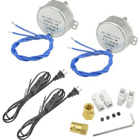 Lot de 2 moteurs synchrone de tourne-disque 50/60 Hz CA 100127 V 2,5-3 RPM/min CCW/CW 4 W avec connecteur de couplage flexible 7 mm et prise de cordon d'alimentation 1,8 m (1/5)