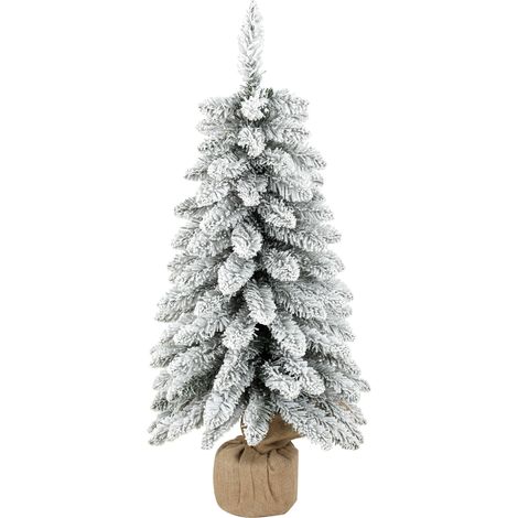 Sapin de Noël artificiel 90 cm. 107 embouts de branches enneigés en PVC. base en toile de jute. montage rapide. blanc. design compact (1/5)