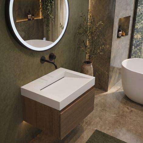 Plan vasque Solid Surface Balneo VELORIA blanc 80 cm (1/5)