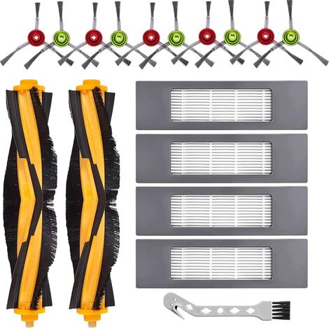 Lot de 17 pièces de rechange pour Ecovacs Deebot Ozmo 920950T5T8 T8MAX T8Power T8aivi T8+ T8N8+N8 Pro N8 Pro Plus accessoires, 2 brosses à rouleaux, 10 brosses latérales, 4 filtres, 1 brosse de (1/4)