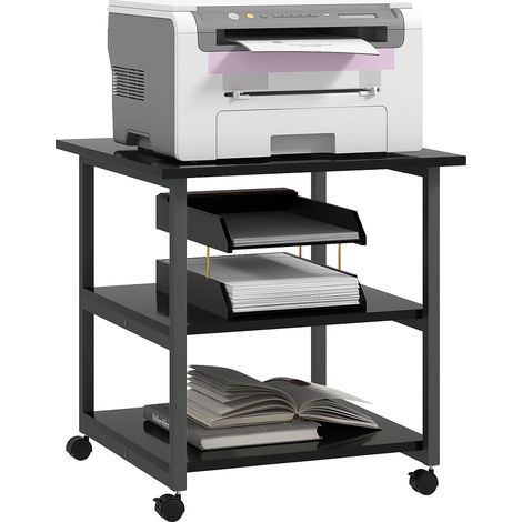 Support d'imprimante desserte rangement 3 niveaux étagères mobile sur roulettes 50 x 50 x 52,5 cm