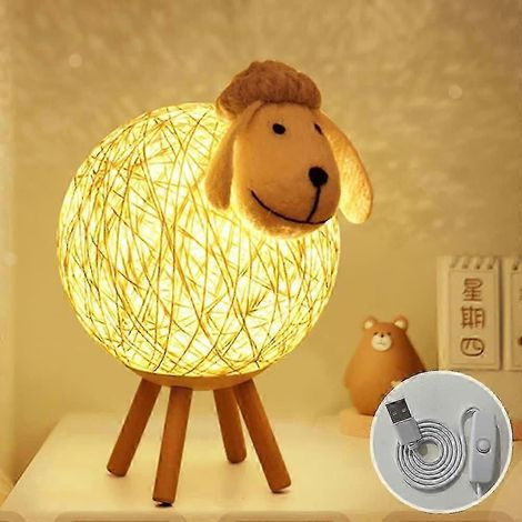 Veilleuse LED, lampe de chevet en rotin mouton, projecteur de veilleuse pour enfants, veilleuse LED pour salon, cadeau, USB/bouton-poussoir (1/5)