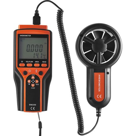 Anémomètre numérique portable, mesure vitesse du vent, température, débit d'air et refroidissement éolien, avec écran rétroéclairé LED, plage 14 à 140°F, pour voile, surf, vol et HVAC. (1/5)
