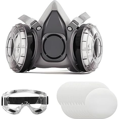 Mascarilla respiratoria, mascarilla antipolvo 6200, con gafas de seguridad y 20 discos de algodón de repuesto, ideal para filtrar polvo, humo y otras partículas.