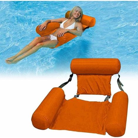 MINKUROW Piscina Hamaca Inflable Piscina Flotador Agua Hamaca Asiento Plegable Multiusos Plegable Flotante Portátil Hamaca Flotador Para Exteriores E Interiores, Naranja (1/5)