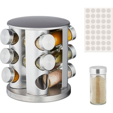 Tourniquet à épices, 12 Pots en Verre, chacun étant donné d'Un Embout tamiseur, Rotatif, 80 ML, argenté (1/5)