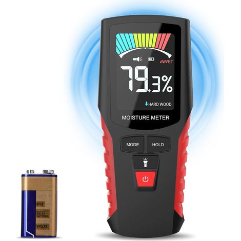 Medidor de humedad con pantalla LCD a color, medidor de humedad para madera no destructivo, medidor de humedad para paredes con alarma sonora, detector de humedad para madera dura/blanda, paredes y ma (1/5)