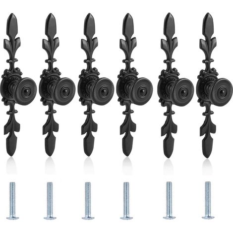 Poignées Vintage Noir 6 Pièces, Boutons de Tirage pour Porte et Placard, Poignées de Meuble Style Rétro, avec Vis, pour Tiroir, Armoire, Commode, Armoire Murale (Noir) (1/4)