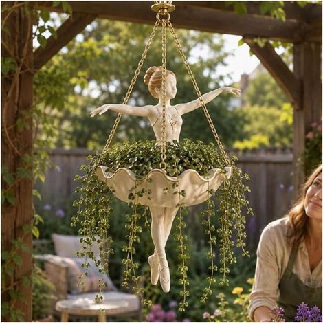 Jardinière suspendue « Ballerine » – Support de plante rotatif à 360° en forme de danseuse de ballet – Pot de fleurs pour plantes succulentes (intérieur/extérieur) – Cadeau pour professeurs de danse ( (1/2)