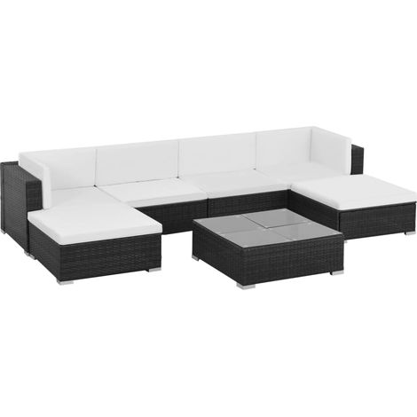 7-tlg. Garten-Lounge-Set mit Auflagen Poly Rattan Schwarz