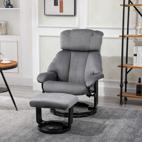 Poltrona reclinabile con poggiapiedi, poltrona TV girevole con massaggio vibrante, funzione reclinabile, poltrona massaggiante con tasca laterale, poltrona lounge effetto velluto per soggiorno, grigia (1/5)