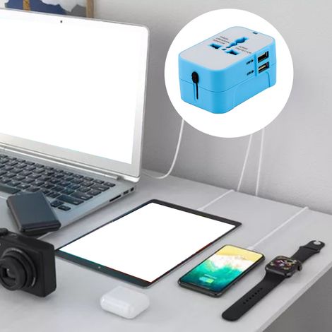 Adaptateur de voyage universel tout-en-un, convertisseur de prise électrique portable multifonction bleu (1/5)