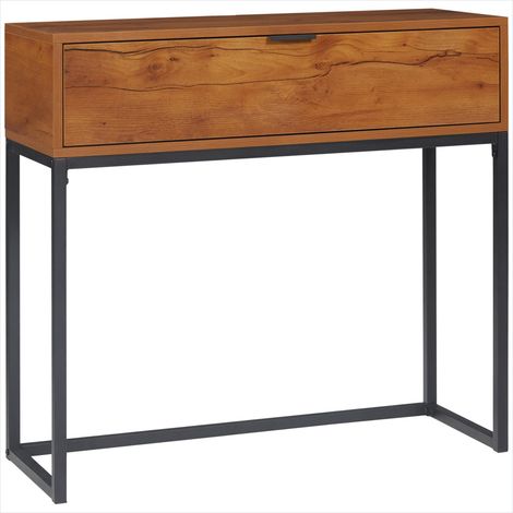Console 80 cm avec tiroir et pieds en acier pour entrée Marron (1/5)