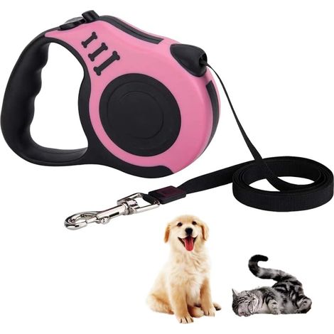 Einziehbare Hundeleine – Ausziehbar bis 3 Meter für kleine, mittlere und große Hunde – Rosa (1/5)