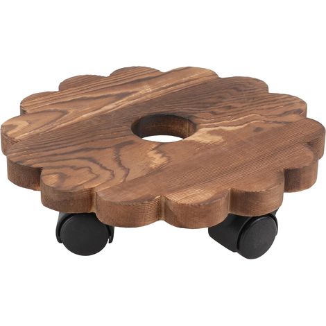 Plateau à roulettes pour Plantes en Bois Clair 20 CM de Diamètre Support Mobile pour Pot de Fleurs Base Solide Convient pour Intérieur, Extérieur, Balcon, Patio et Jardin (1/5)
