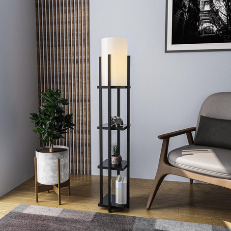 Lampadaire moderne noir, boîtier en métal, 130 cm de haut, culot E27, protection IP20, câble de 200 cm, design scandinave pour la maison et le bureau (1/5)