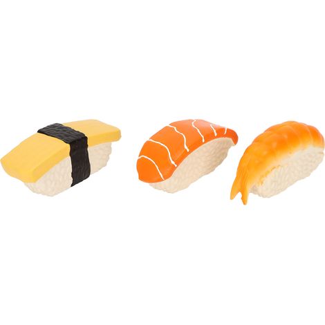 Lot de 3 jouets pour chiens en forme de sushis, en latex souple, avec couineurs, pour chiens de petite et moyenne taille. (1/5)