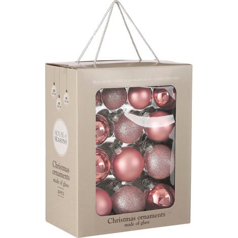 Lot de 26 Boules de Noël en Verre Rose Décoration de Sapin Brillant et Pailleté Ø 5, 6 et 7 cm - PANGIVO (1/3)