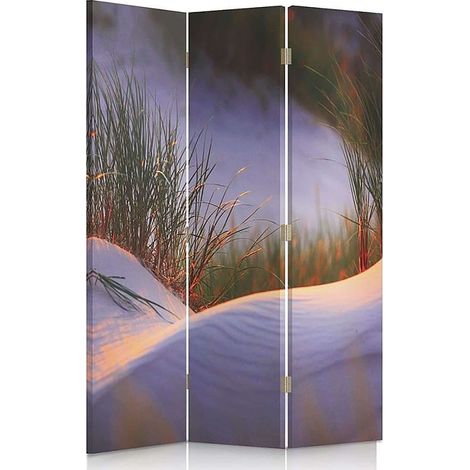 Paravent Dune à l'Aube 3 Volets - Déco Zen et Nature - 110 x 180 cm - 1 face déco, 1 face noir