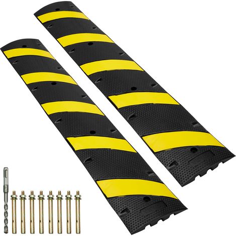 VEVOR Rampe Protection Cable Lot de 2 a 2 Canaux Passage de Cable au Sol Caoutchouc Passe Cable Ralentisseur Charge 10000 kg 8 Vis deExpansion 1 Foret pour Routes Parkings, 183x30x4,5 cm, Noir/Jaune