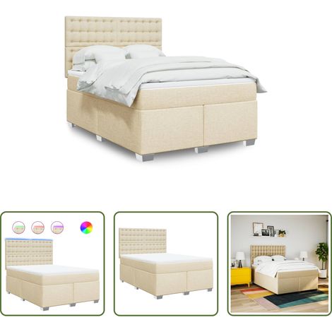 vidaXL LED-Beleuchtung - Boxspringbett mit Matratze Creme 140x200 cm Stoff (1/5)