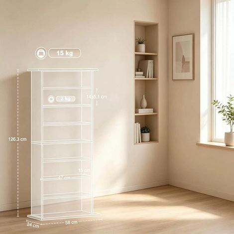 Mobile contenitore per CD/DVD con 8 scomparti e 6 ripiani regolabili, capacità massima di 360 CD / 185 DVD e dischi Blu-ray. (1/5)