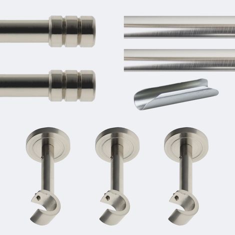 Kit de tringle à rideaux Nickel Mat 300cm Diam.20mm Embout Cylindre 2ST - Fixation Mur - Boulet (1/3)