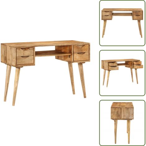 The Living Store Schreibtisch mit Schubladen 110x47x76 cm Massivholz Mango - Schreibtisch mit Schubladen (1/5)