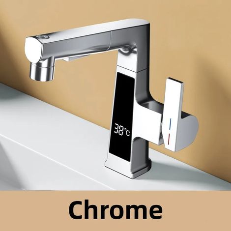 Robinet de salle de bain LED (alliage de chrome), affichage numérique de l'eau chaude et froide, mécanisme de levage extractible. (1/5)