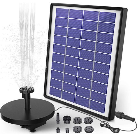 Fontaine Solaire Extérieur 5W, Pompe Bassin Solaire avec Batterie et 6 Buses, pour Bain d'oiseaux Aquarium Jardin Fontaine