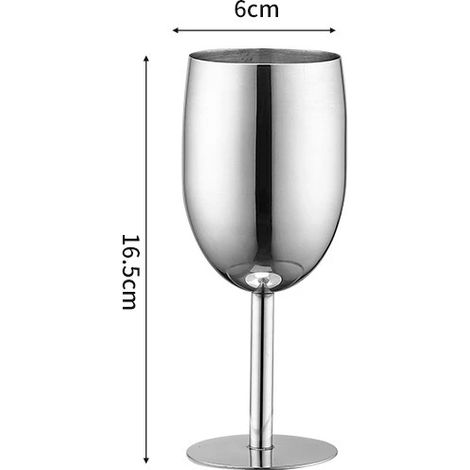 Verre à pied en acier inoxydable 304 (250 ml, argenté), idéal pour le vin, les bars, les restaurants et la consommation à domicile.