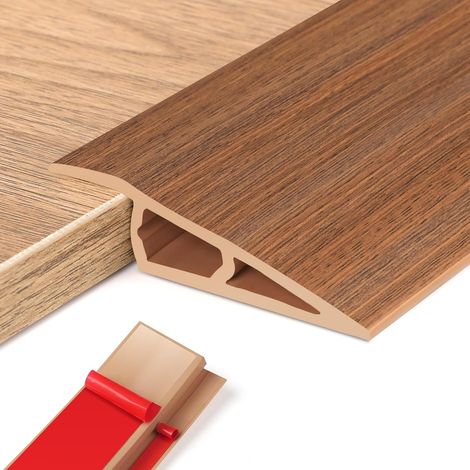 Profilé de Seuil PVC Adhésif - 1 Pièce - Imitation Bois Marron - Réglage Hauteur et Transition - Intérieur et Extérieur - 10-15mm(H) x 1M(L) (1/5)